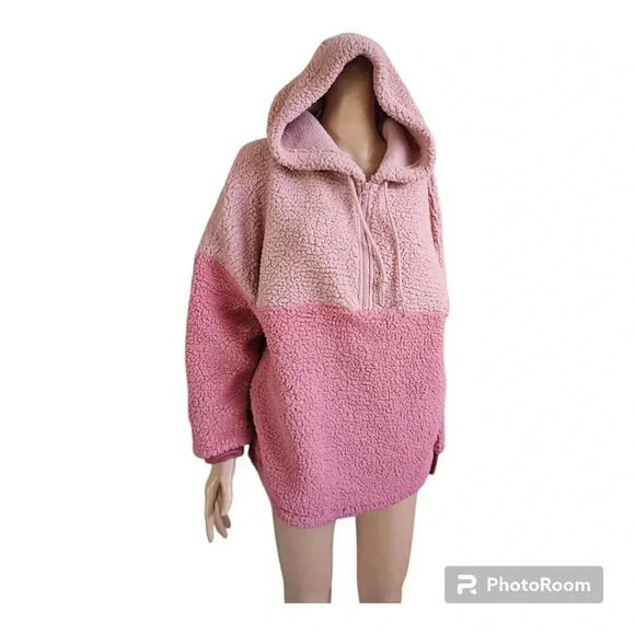 Victoria’s Secret Sz S PINK VARSITY SHERPA HALF-ZIP PULLOVER Damsel Pink Hoodie - Picture 1 of 13